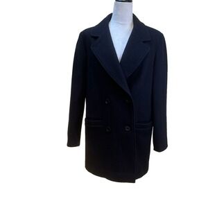 Navy Wool Blend Double Breasted Longline Coat Jacket Classic‎